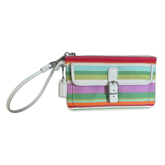 COACH Wristlet Purse Hampton Multi Color Striped Zipper & Snap Closure . - Picture 2 of 5